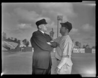 William Bendix and shortstop Bill Schuster in a publicity photo for Kill the Umpire, circa 1950