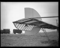 Glider with trucks in the background (possibly during filming of Gallant Journey), 1946