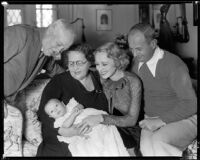 Sally Eilers, actress, and Harry Joe Brown, director, with their infant son, Harry Joe Brown, Jr. and her parents, 1934