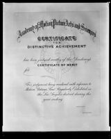 Blank Academy Awards certificate of merit, circa 1935-1938