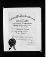 Academy Award certificate of merit for Best Scoring for One Night of Love, 1935