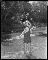 Geneva Mitchell, actress, fishing, circa 1931-1936