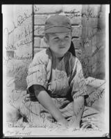 Dickie Moore, actor, copy print signed by baseball players, circa 1932-1935