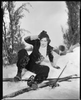 Sheila Mannors, actress, posing as a fallen skier, 1934