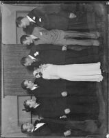 Horace McCoy, writer, and Helen Vinmont McCoy on their wedding day with Irving Briskin as best man (far right) and others, 1933