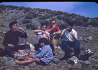 Chile (Farellones) - Donn Borcherdt with friends having picnic, between 1966-1967
