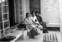 Hameida Janmohamed, Patricia O’Shea Jairazbhoy and Khurshid Khanum Janmohamed Cassamali Jairazbhoy at Ms. Khurshid Jairazbhoy's home, Malir Village (Pakistan), 1963