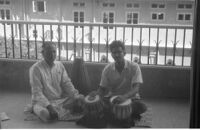 K. Kumthekar and Nazir Jairazbhoy with a tabla, Mumbai (India), 1963