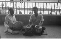 K. Kumthekar and Nazir Jairazbhoy with a tabla, Mumbai (India), 1963