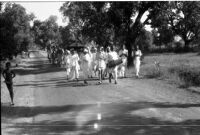 Religious procession led by bhajan party en route from Mumbai to Vadodara, Vadodara vicinity (India), 1963