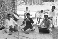 B. K. Gurav (tabla), Balkrishna Shirke (shehnai), and surpeti musician, Vadodara (India), 1963