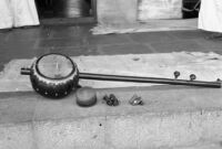 Maharashtrian instruments: ektara, dimdi, dipri / kartāl, and jhāñjh, Miraj (India), 1963