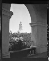Tower of the California State Building seen from a distance, Panama-California International Exposition, San Diego, 1915