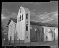 Bell cote and church of the Santa Inés Mission, Solvang, 1925